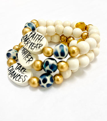 Affirmation Word Beaded Bracelets Inspirational - Black Dot - Large Oval: